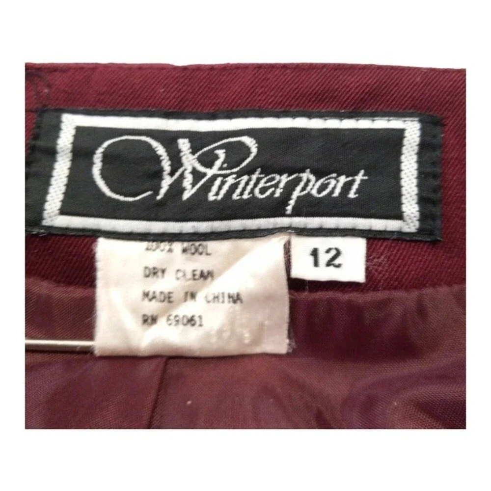 Winterport Wool Pencil Skirt-Size 12-Burgundy-Pockets-Lined-Preppy-Vintage